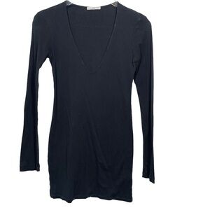 Standard James Perse Black V-Neck Supima Cotton Long Sleeve Mini Dress Size 2